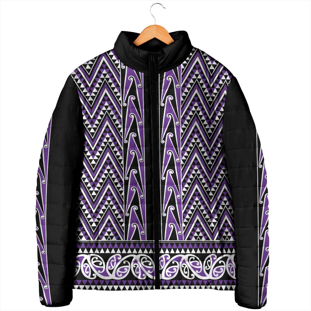 New Zealand Maori Niho Taniwha Padded Jacket Waiporopo Mangopare and Puhoro Pattern - Aussie Hoodie