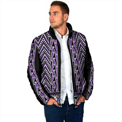 New Zealand Maori Niho Taniwha Padded Jacket Waiporopo Mangopare and Puhoro Pattern - Aussie Hoodie