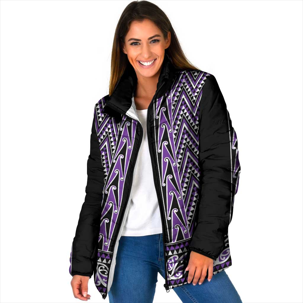 New Zealand Maori Niho Taniwha Padded Jacket Waiporopo Mangopare and Puhoro Pattern - Aussie Hoodie