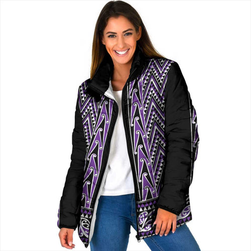 New Zealand Maori Niho Taniwha Padded Jacket Waiporopo Mangopare and Puhoro Pattern - Aussie Hoodie