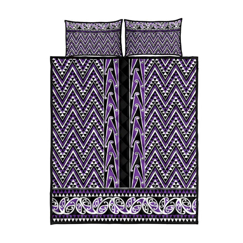 New Zealand Maori Niho Taniwha Quilt Bed Set Waiporopo Mangopare and Puhoro Pattern