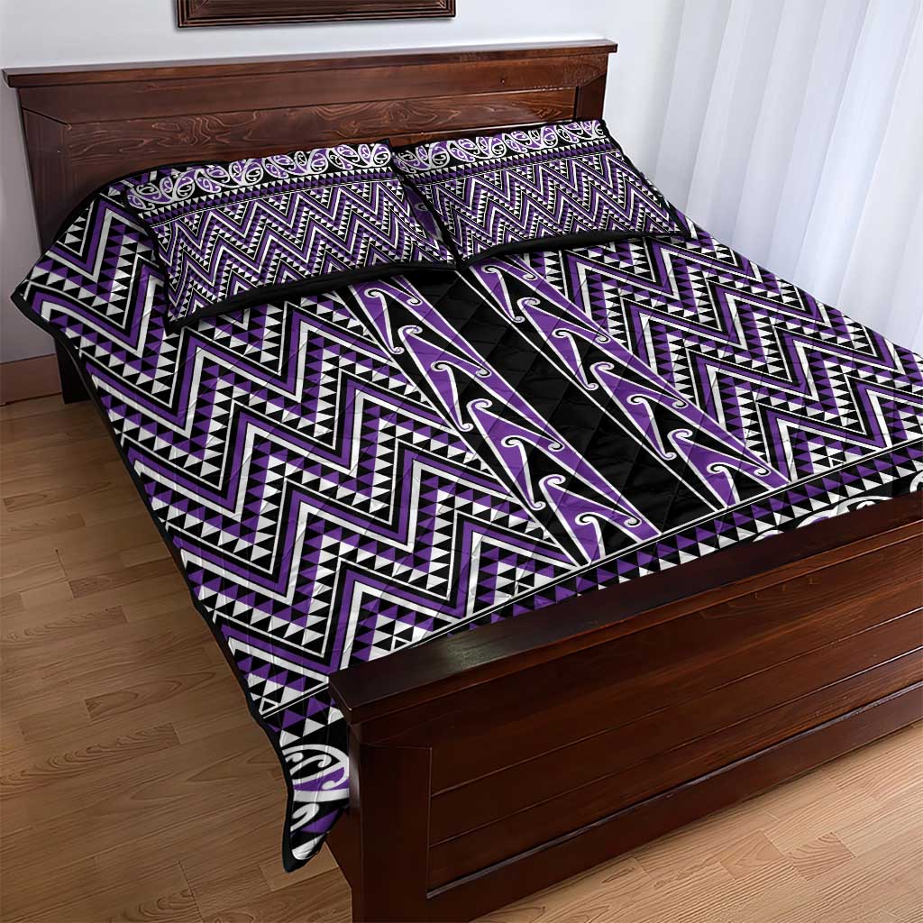New Zealand Maori Niho Taniwha Quilt Bed Set Waiporopo Mangopare and Puhoro Pattern