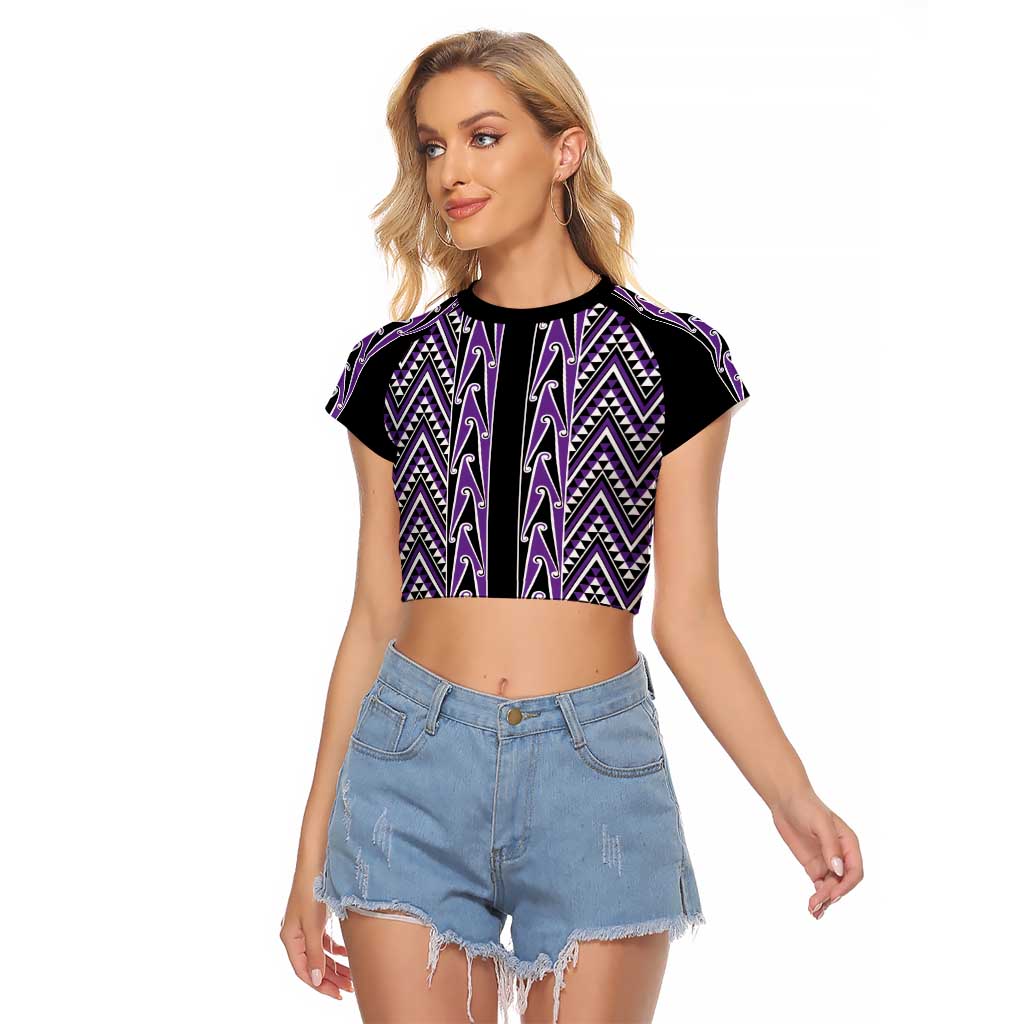 New Zealand Maori Niho Taniwha Raglan Cropped T Shirt Waiporopo Mangopare and Puhoro Pattern