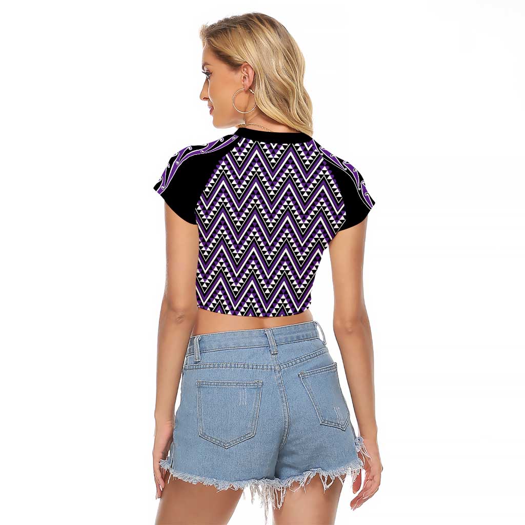 New Zealand Maori Niho Taniwha Raglan Cropped T Shirt Waiporopo Mangopare and Puhoro Pattern