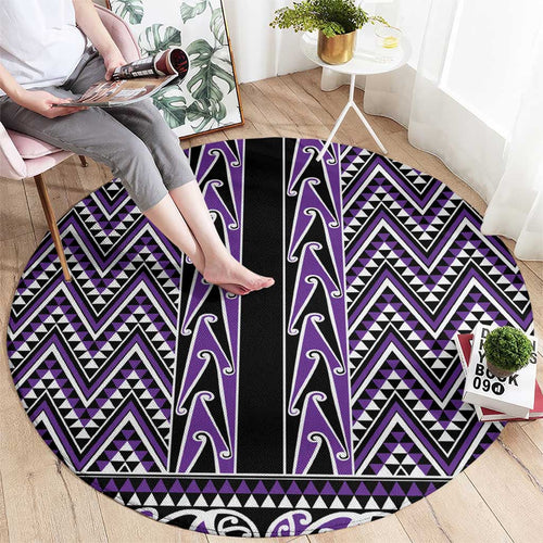 New Zealand Maori Niho Taniwha Round Carpet Waiporopo Mangopare and Puhoro Pattern