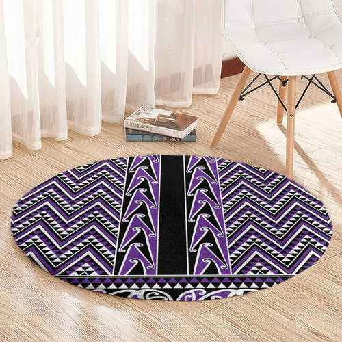 New Zealand Maori Niho Taniwha Round Carpet Waiporopo Mangopare and Puhoro Pattern