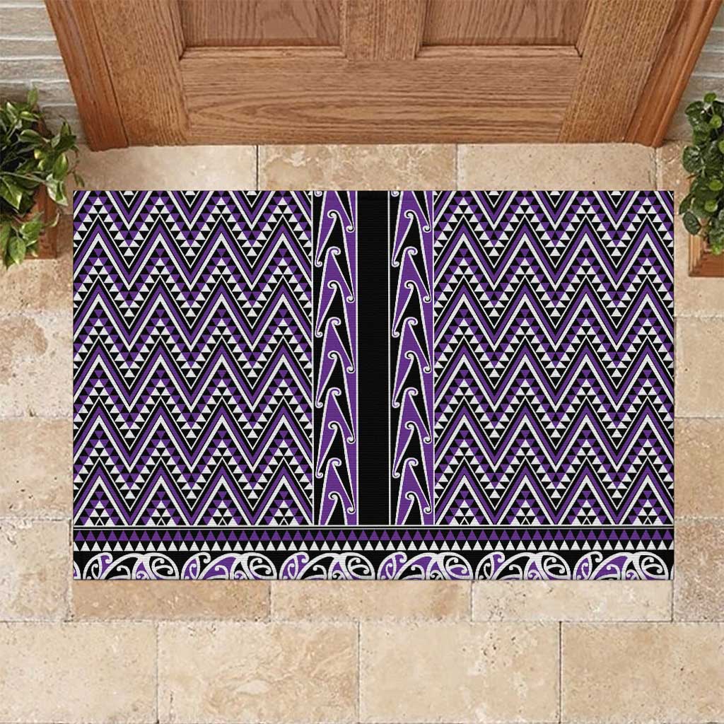 New Zealand Maori Niho Taniwha Rubber Doormat Waiporopo Mangopare and Puhoro Pattern