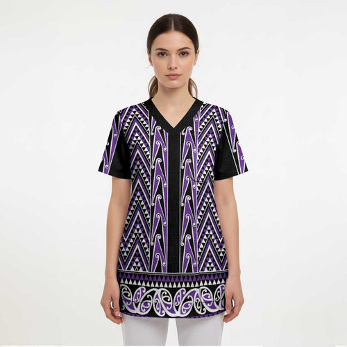 New Zealand Maori Niho Taniwha Scrub Top Waiporopo Mangopare and Puhoro Pattern - Aussie Hoodie