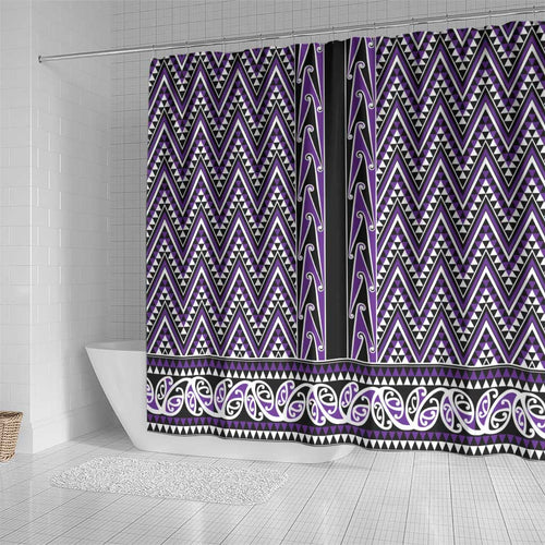 New Zealand Maori Niho Taniwha Shower Curtain Waiporopo Mangopare and Puhoro Pattern
