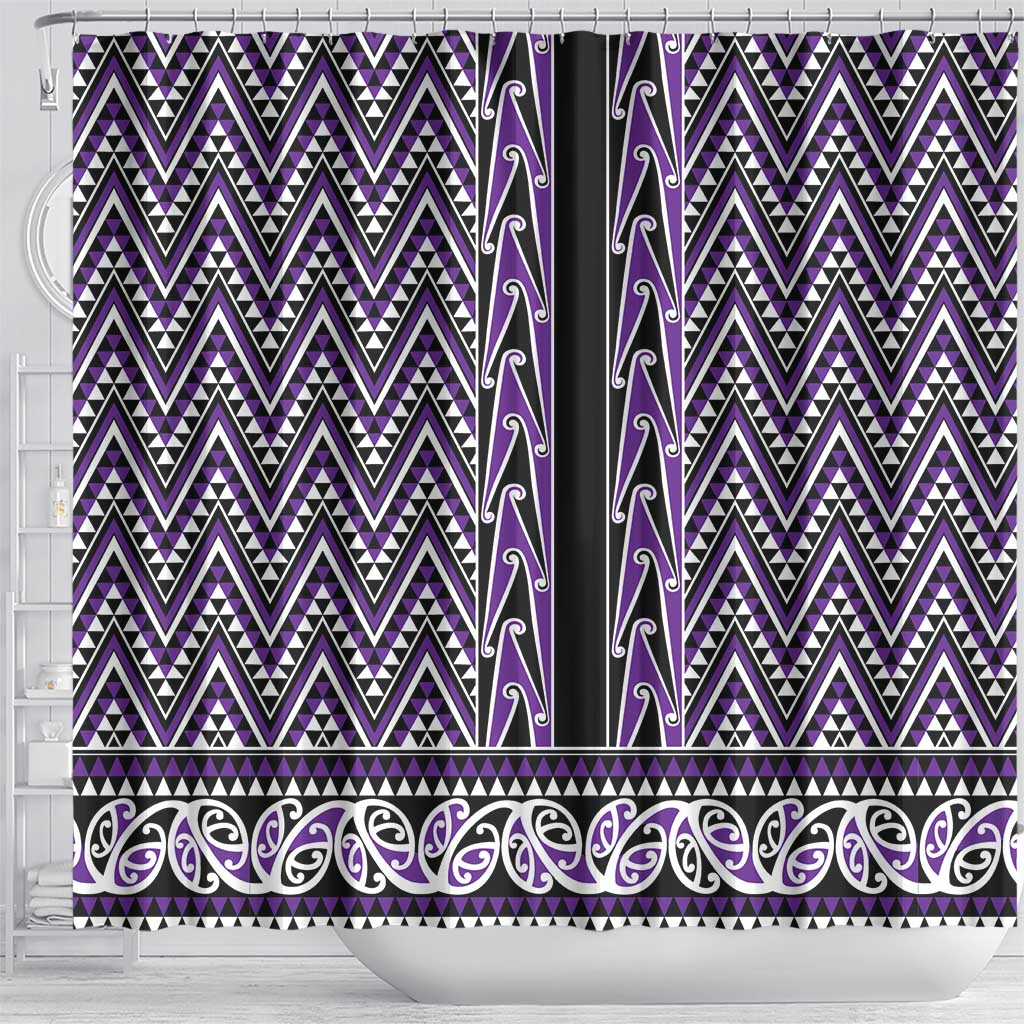 New Zealand Maori Niho Taniwha Shower Curtain Waiporopo Mangopare and Puhoro Pattern