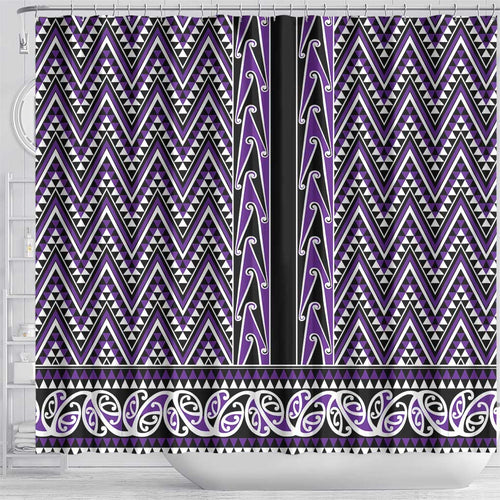 New Zealand Maori Niho Taniwha Shower Curtain Waiporopo Mangopare and Puhoro Pattern