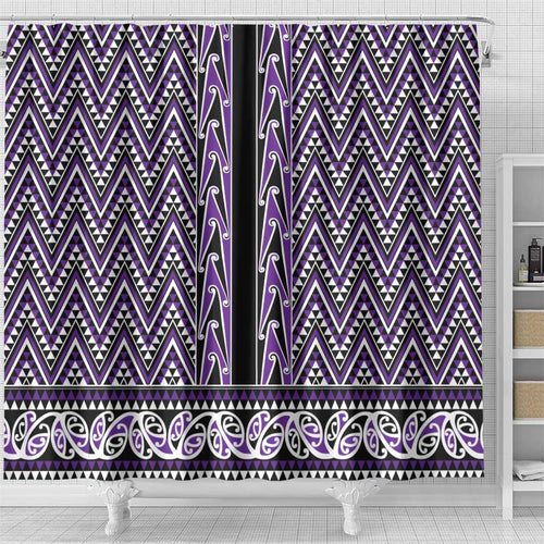 New Zealand Maori Niho Taniwha Shower Curtain Waiporopo Mangopare and Puhoro Pattern