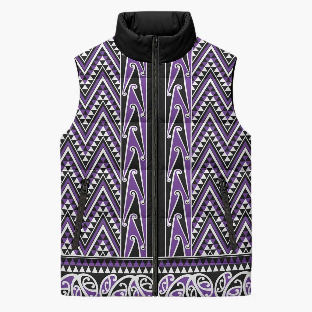New Zealand Maori Niho Taniwha Sleeveless Puffer Jacket Waiporopo Mangopare and Puhoro Pattern - Aussie Hoodie