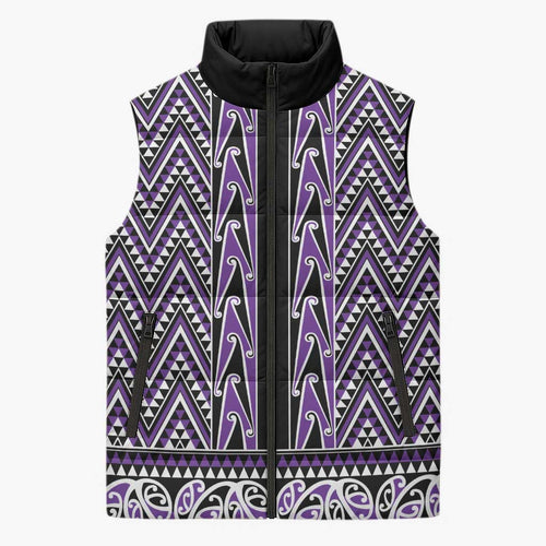 New Zealand Maori Niho Taniwha Sleeveless Puffer Jacket Waiporopo Mangopare and Puhoro Pattern - Aussie Hoodie