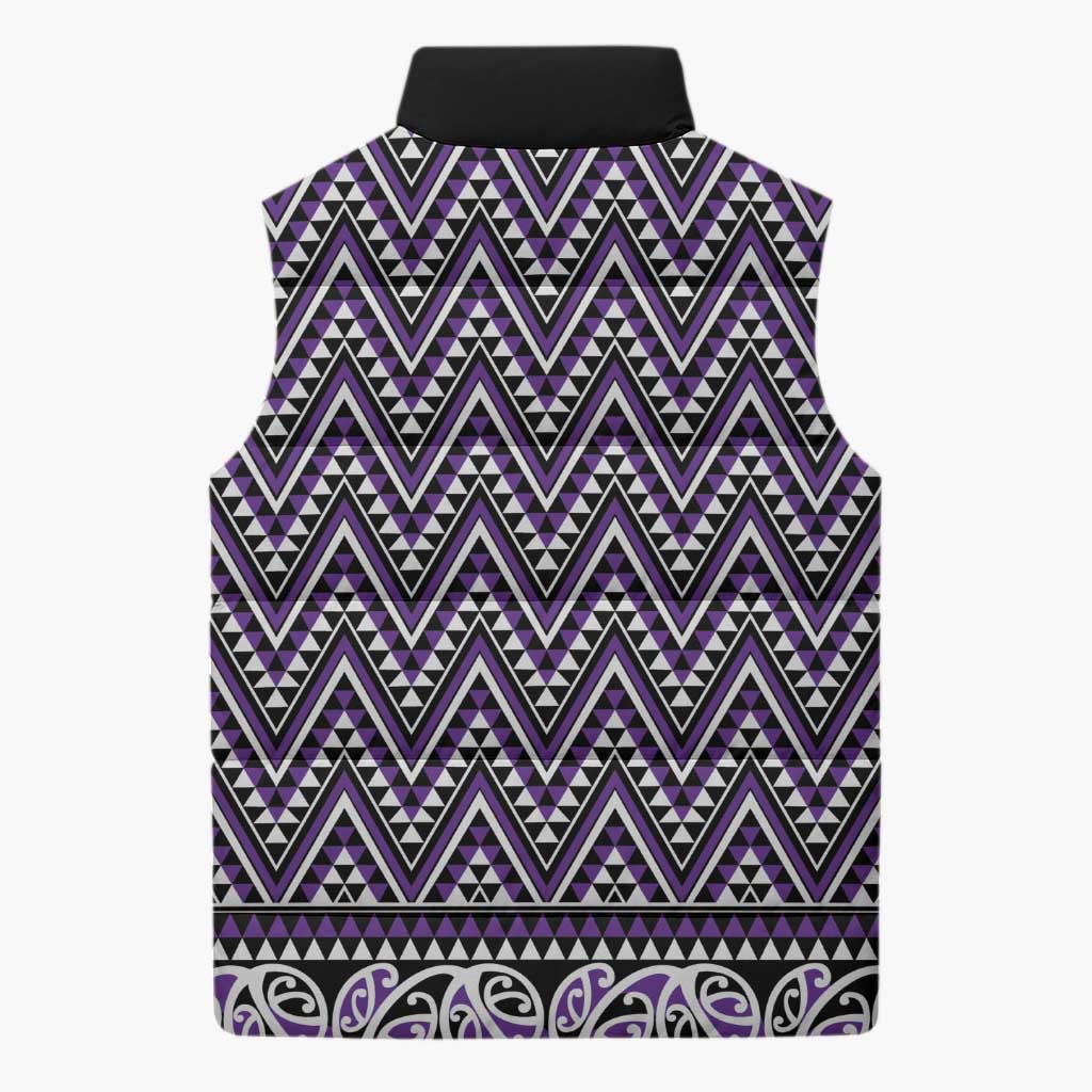 New Zealand Maori Niho Taniwha Sleeveless Puffer Jacket Waiporopo Mangopare and Puhoro Pattern - Aussie Hoodie