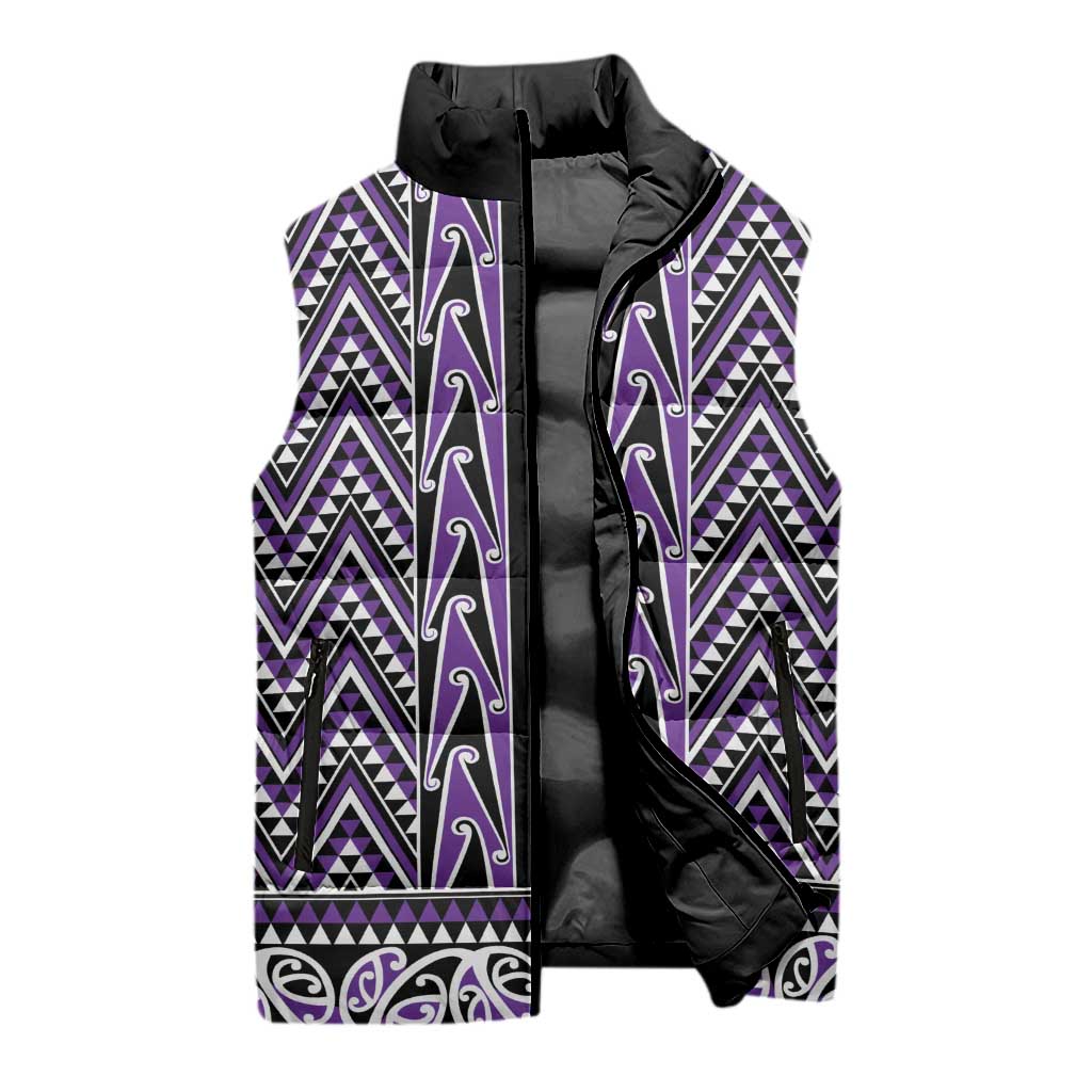 New Zealand Maori Niho Taniwha Sleeveless Puffer Jacket Waiporopo Mangopare and Puhoro Pattern - Aussie Hoodie