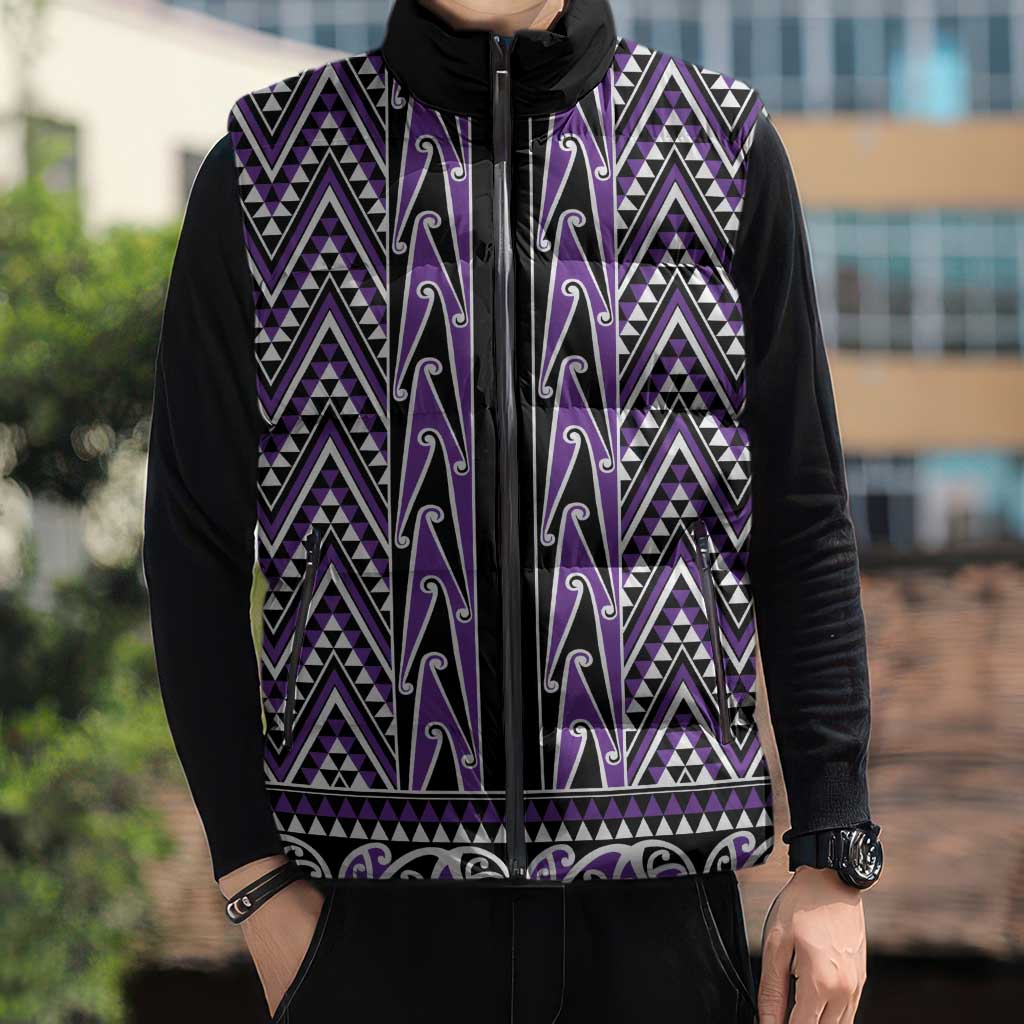 New Zealand Maori Niho Taniwha Sleeveless Puffer Jacket Waiporopo Mangopare and Puhoro Pattern - Aussie Hoodie