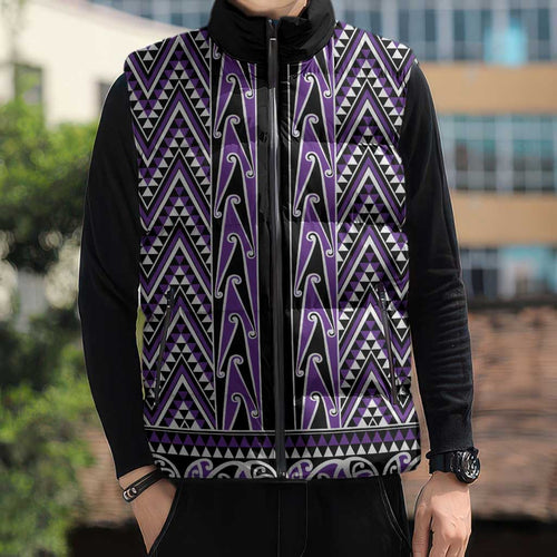 New Zealand Maori Niho Taniwha Sleeveless Puffer Jacket Waiporopo Mangopare and Puhoro Pattern - Aussie Hoodie