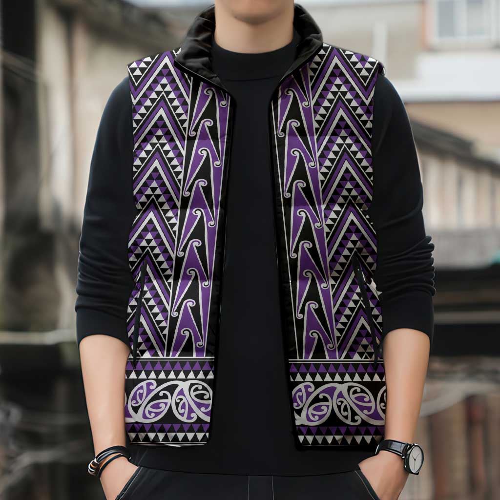 New Zealand Maori Niho Taniwha Sleeveless Puffer Jacket Waiporopo Mangopare and Puhoro Pattern - Aussie Hoodie