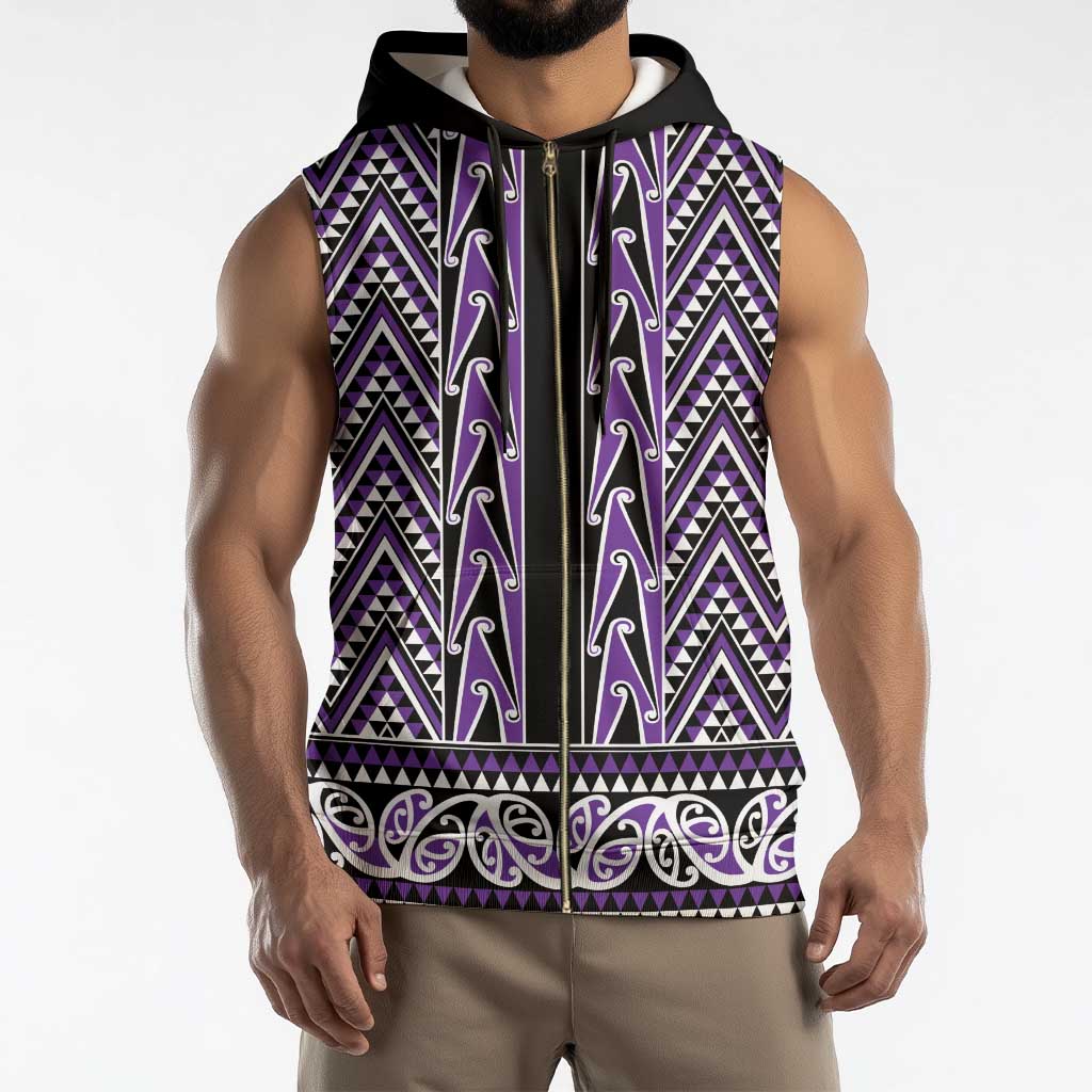 New Zealand Maori Niho Taniwha Sleeveless Zip Hoodie Waiporopo Mangopare and Puhoro Pattern - Aussie Hoodie
