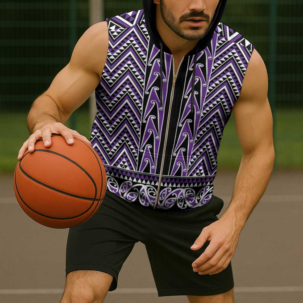 New Zealand Maori Niho Taniwha Sleeveless Zip Hoodie Waiporopo Mangopare and Puhoro Pattern - Aussie Hoodie