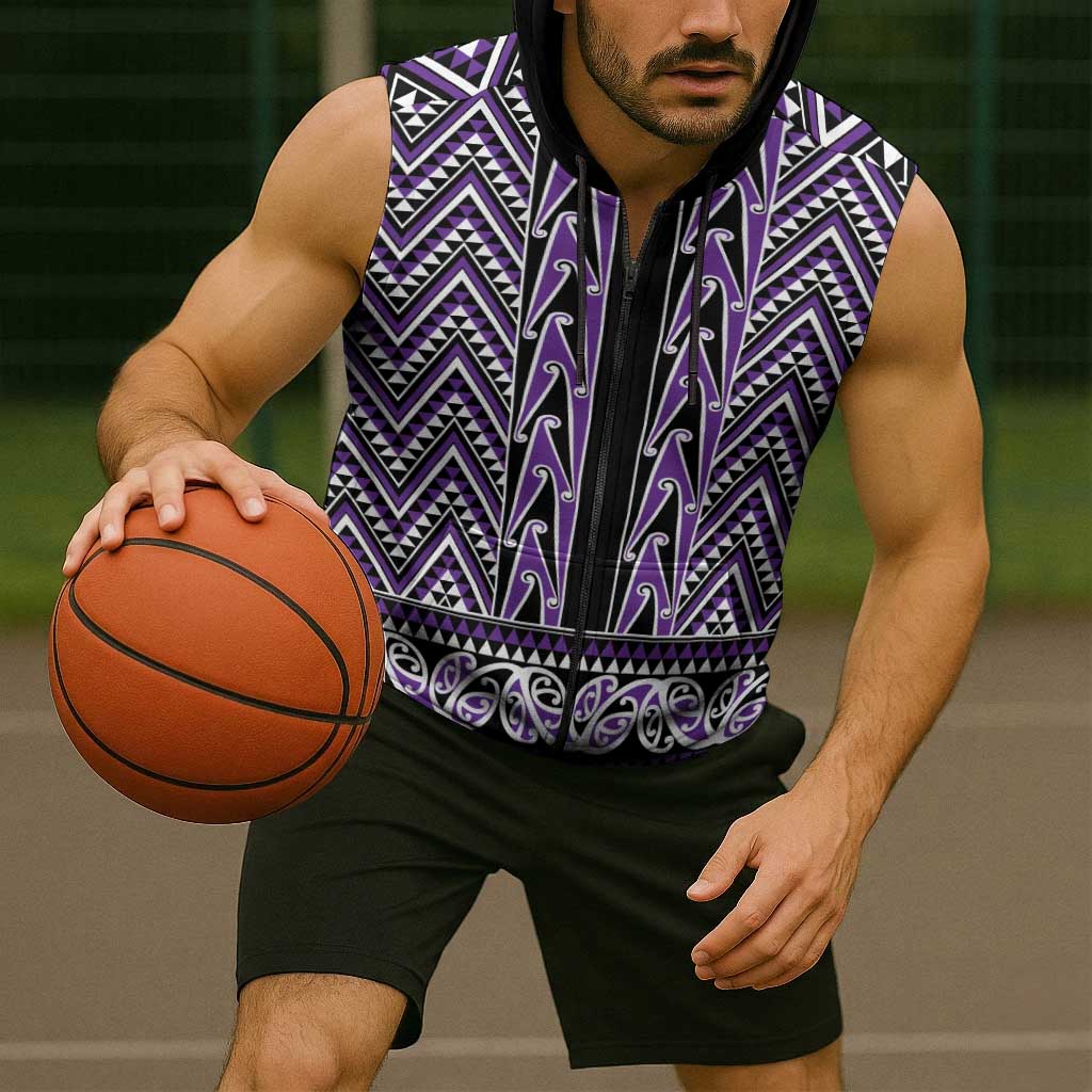 New Zealand Maori Niho Taniwha Sleeveless Zip Hoodie Waiporopo Mangopare and Puhoro Pattern LT9