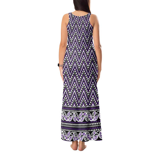 New Zealand Maori Niho Taniwha Tank Maxi Dress Waiporopo Mangopare and Puhoro Pattern