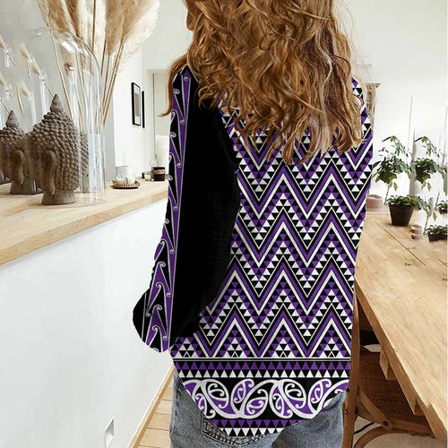 New Zealand Maori Niho Taniwha Women Casual Shirt Waiporopo Mangopare and Puhoro Pattern