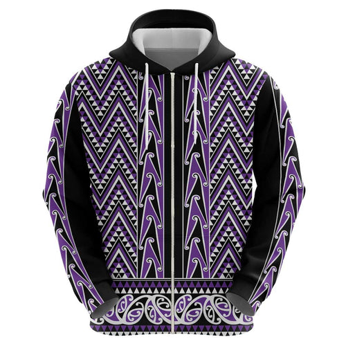 New Zealand Maori Niho Taniwha Zip Hoodie Waiporopo Mangopare and Puhoro Pattern