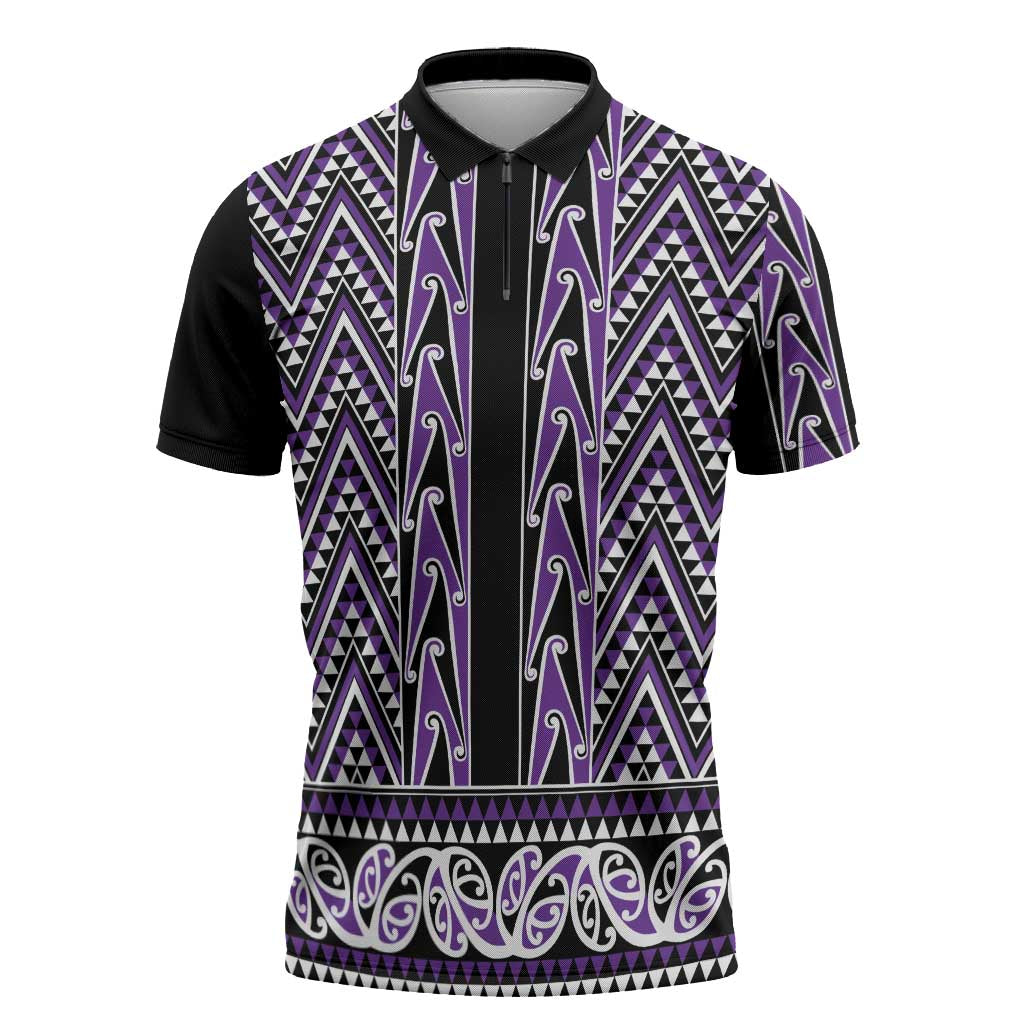 New Zealand Maori Niho Taniwha Zipper Polo Shirt Waiporopo Mangopare and Puhoro Pattern - Aussie Hoodie