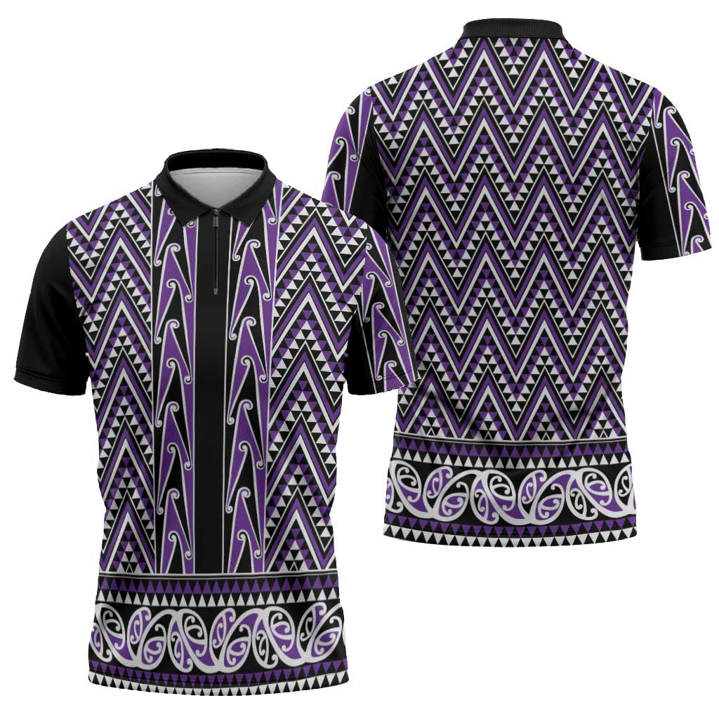 New Zealand Maori Niho Taniwha Zipper Polo Shirt Waiporopo Mangopare and Puhoro Pattern - Aussie Hoodie