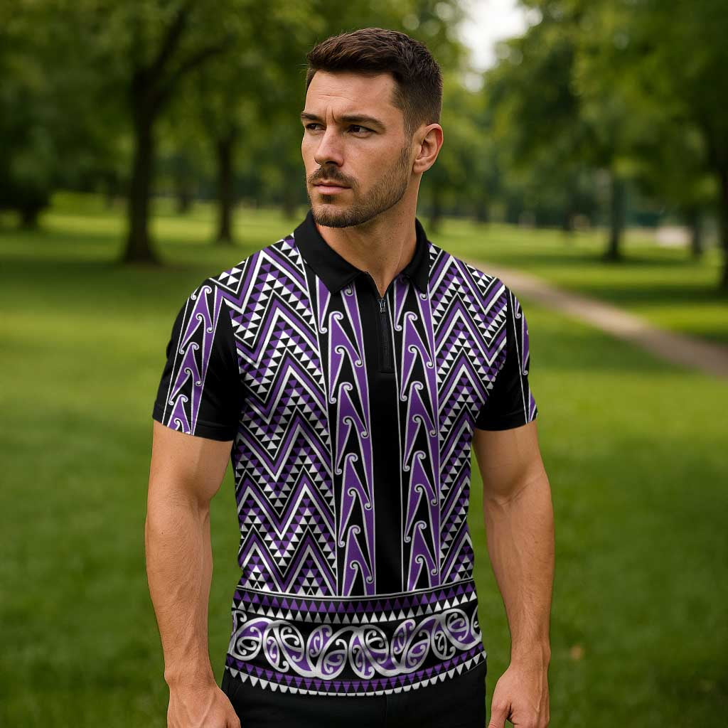 New Zealand Maori Niho Taniwha Zipper Polo Shirt Waiporopo Mangopare and Puhoro Pattern - Aussie Hoodie