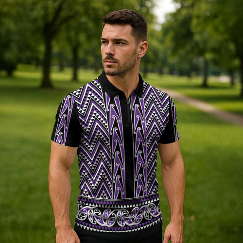 New Zealand Maori Niho Taniwha Zipper Polo Shirt Waiporopo Mangopare and Puhoro Pattern - Aussie Hoodie