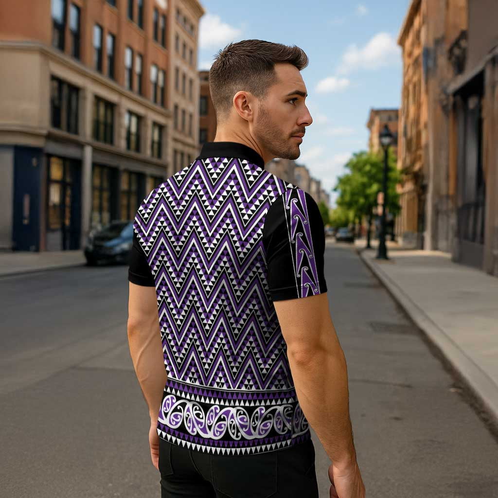New Zealand Maori Niho Taniwha Zipper Polo Shirt Waiporopo Mangopare and Puhoro Pattern - Aussie Hoodie