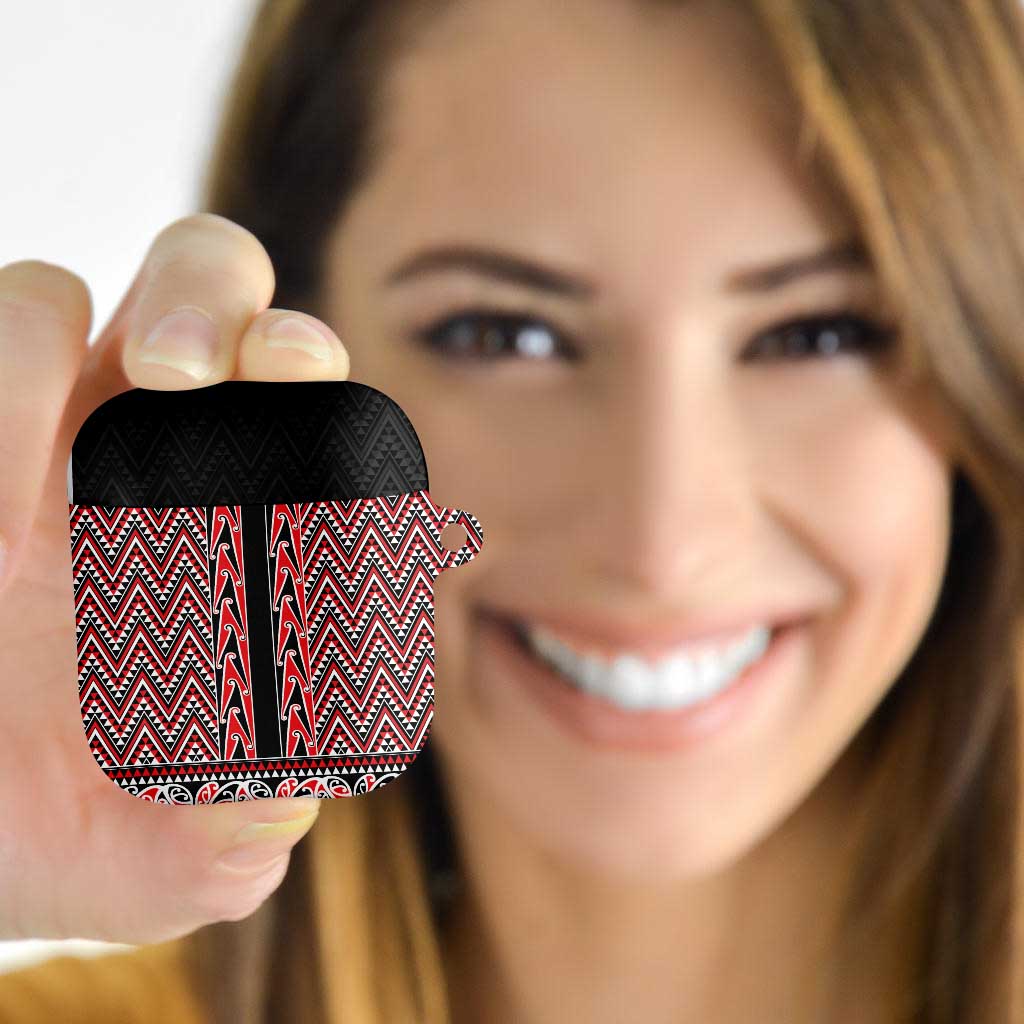 New Zealand Maori Niho Taniwha AirPods Case Whero Mangopare and Puhoro Pattern - Aussie Hoodie