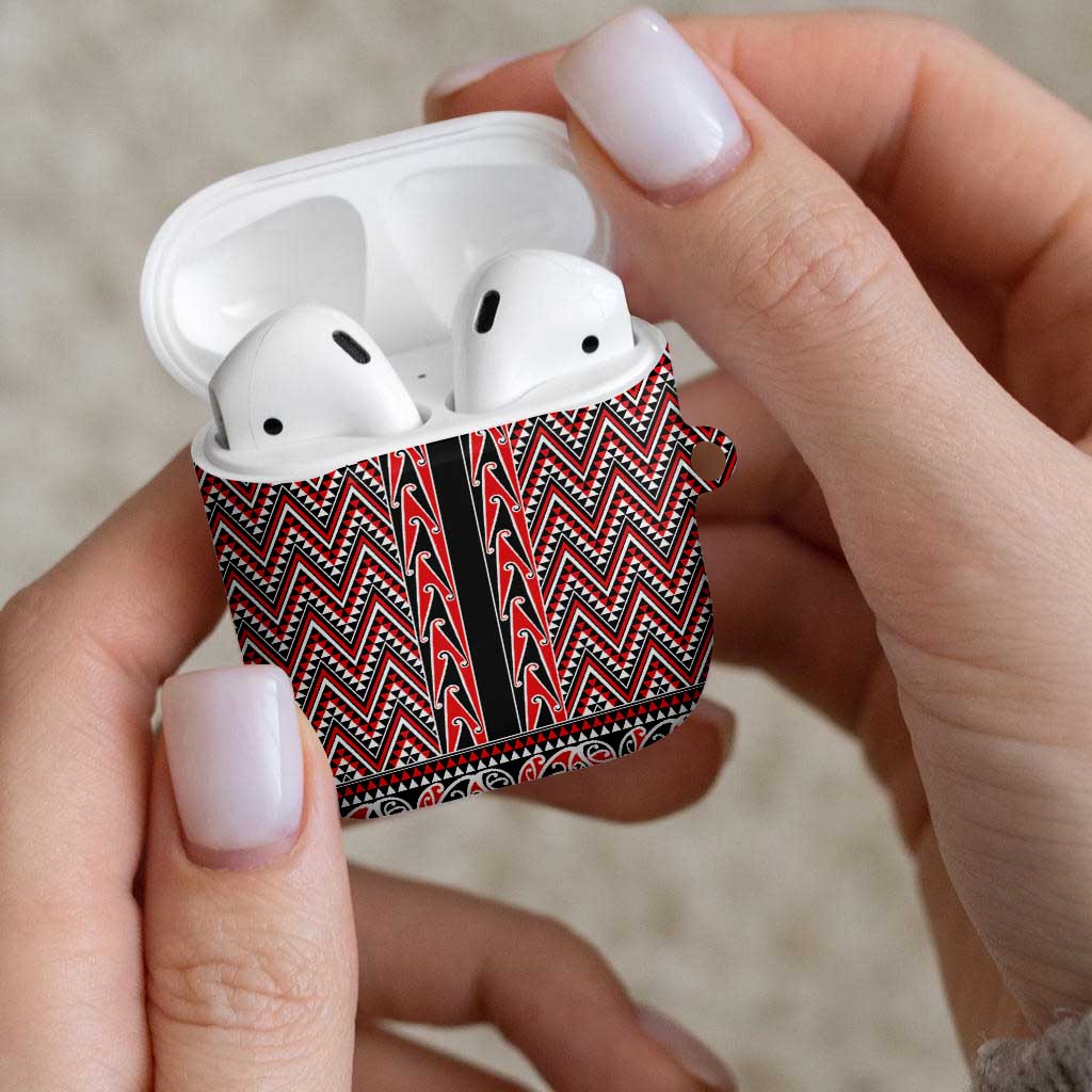 New Zealand Maori Niho Taniwha AirPods Case Whero Mangopare and Puhoro Pattern - Aussie Hoodie