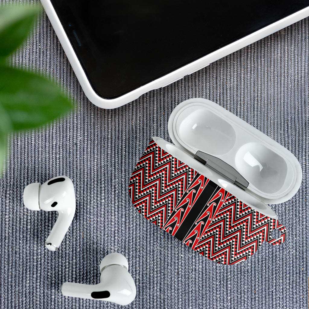 New Zealand Maori Niho Taniwha AirPods Case Whero Mangopare and Puhoro Pattern - Aussie Hoodie