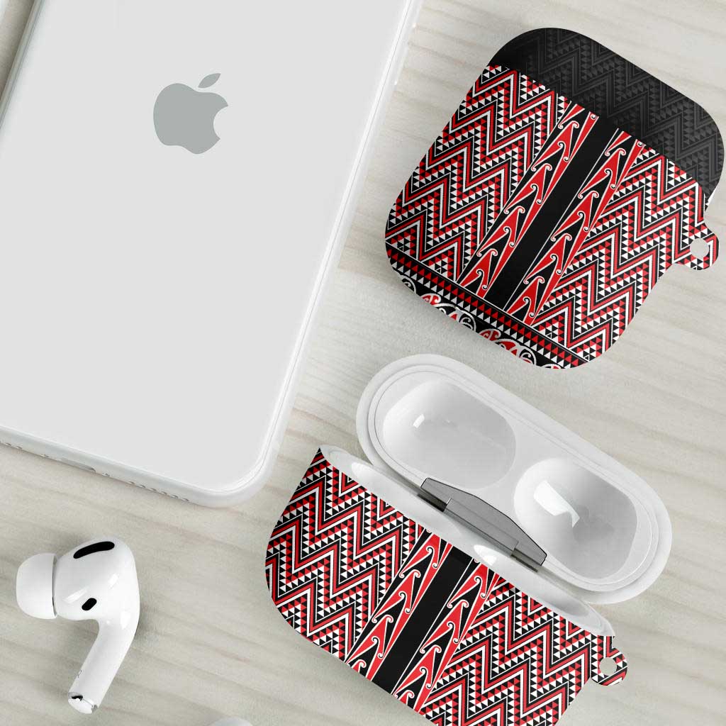 New Zealand Maori Niho Taniwha AirPods Case Whero Mangopare and Puhoro Pattern - Aussie Hoodie