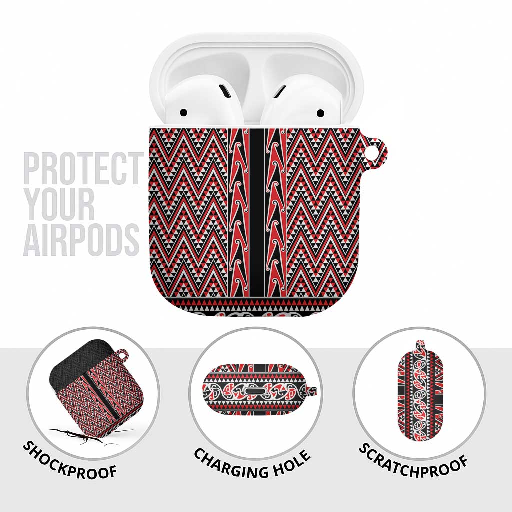 New Zealand Maori Niho Taniwha AirPods Case Whero Mangopare and Puhoro Pattern - Aussie Hoodie