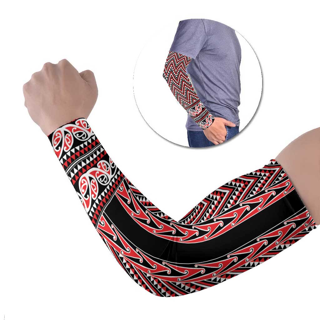 New Zealand Maori Niho Taniwha Arm Sleeves Whero Mangopare and Puhoro Pattern - Aussie Hoodie