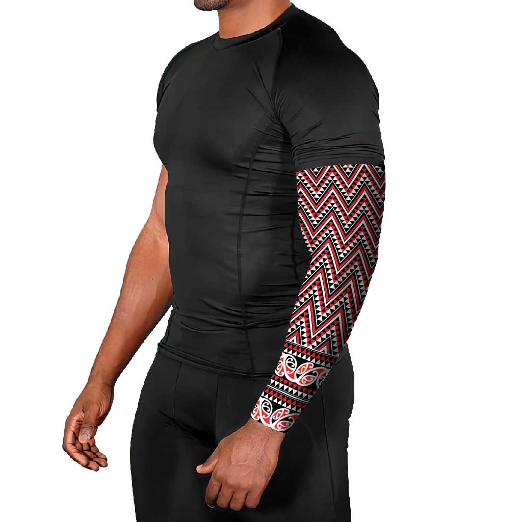 New Zealand Maori Niho Taniwha Arm Sleeves Whero Mangopare and Puhoro Pattern - Aussie Hoodie