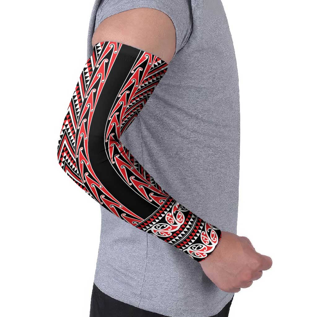 New Zealand Maori Niho Taniwha Arm Sleeves Whero Mangopare and Puhoro Pattern - Aussie Hoodie