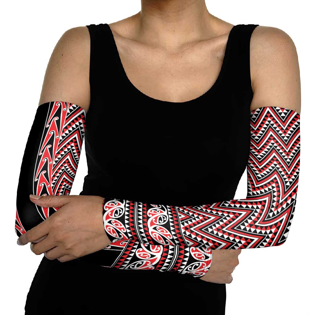 New Zealand Maori Niho Taniwha Arm Sleeves Whero Mangopare and Puhoro Pattern - Aussie Hoodie