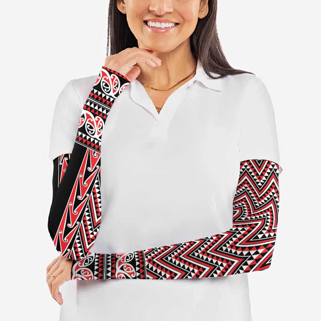 New Zealand Maori Niho Taniwha Arm Sleeves Whero Mangopare and Puhoro Pattern - Aussie Hoodie