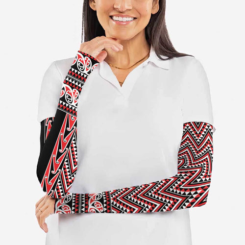 New Zealand Maori Niho Taniwha Arm Sleeves Whero Mangopare and Puhoro Pattern - Aussie Hoodie