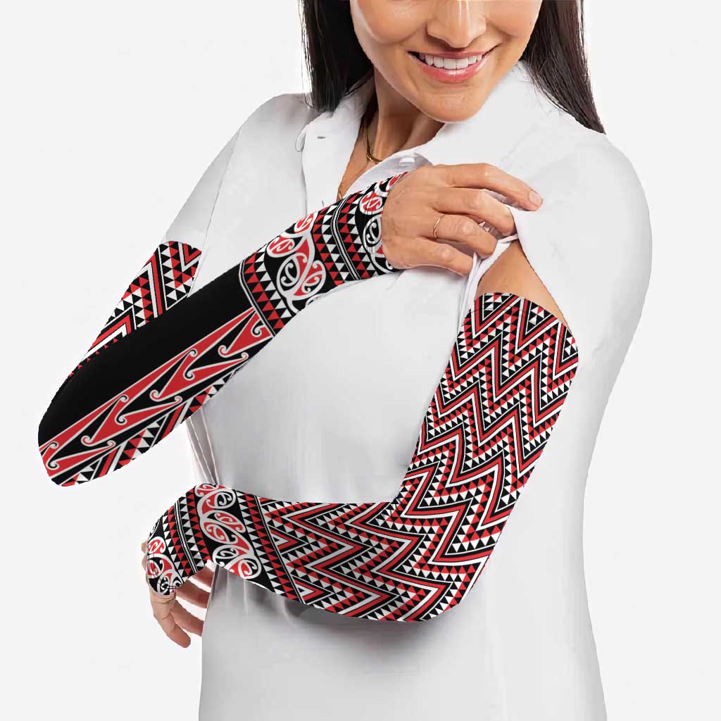 New Zealand Maori Niho Taniwha Arm Sleeves Whero Mangopare and Puhoro Pattern - Aussie Hoodie