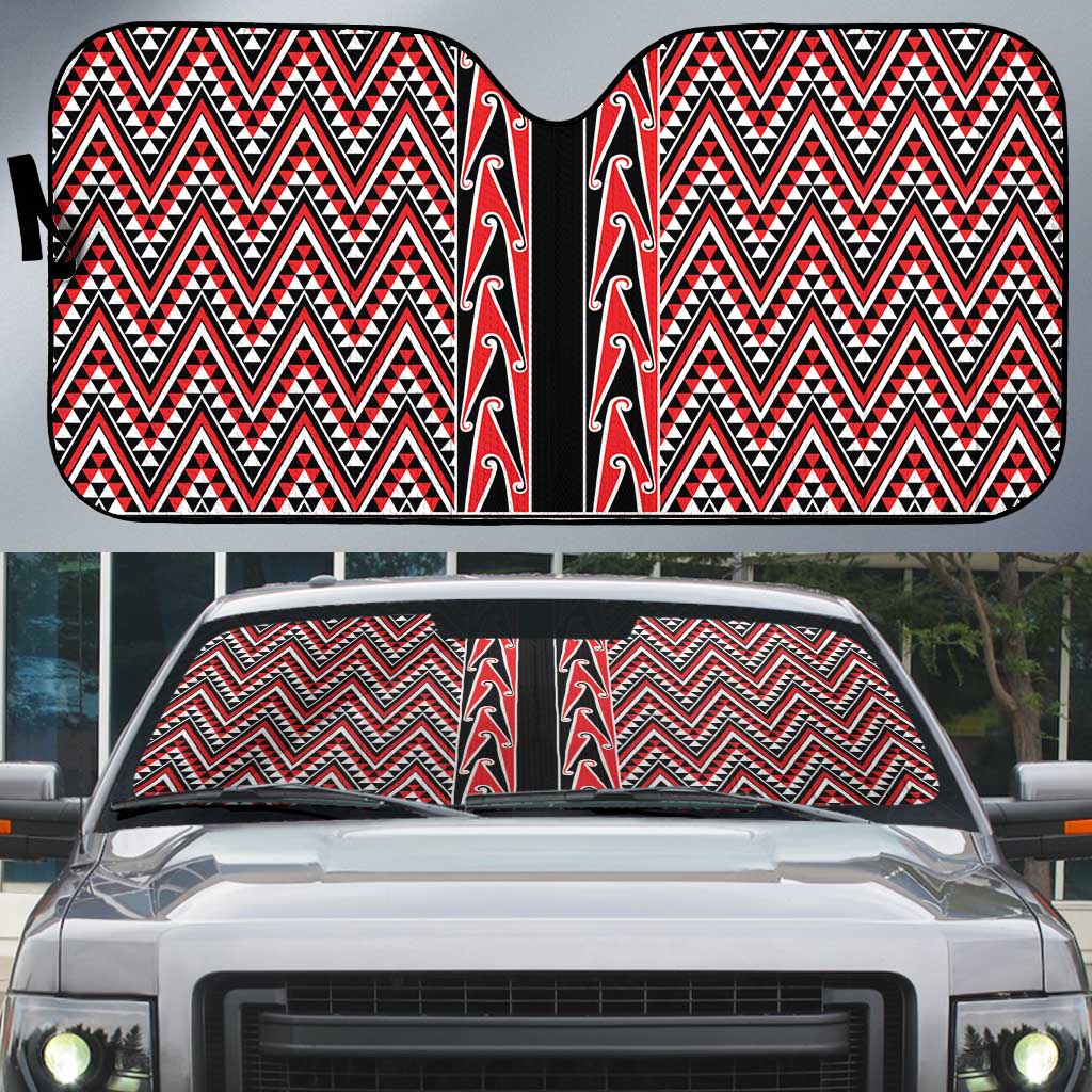 New Zealand Maori Niho Taniwha Auto Sun Shade Whero Mangopare and Puhoro Pattern - Aussie Hoodie