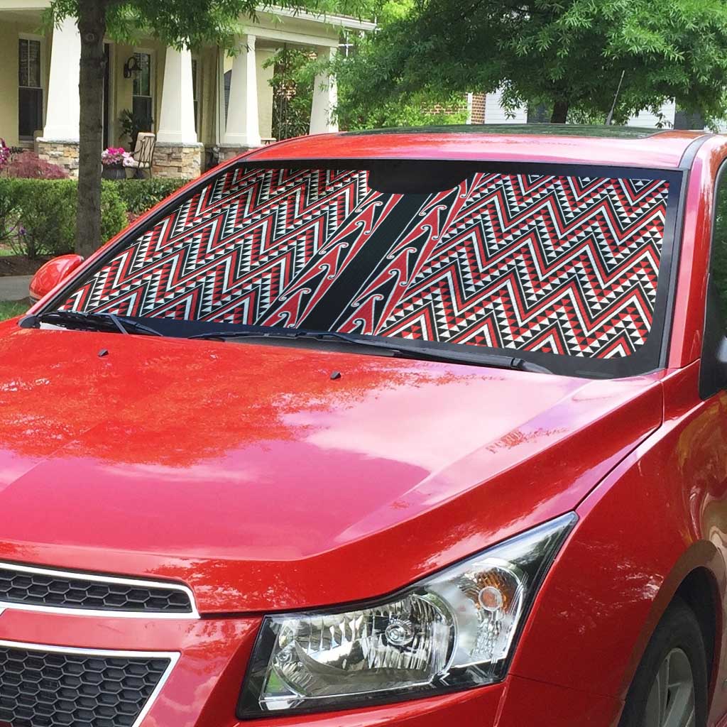 New Zealand Maori Niho Taniwha Auto Sun Shade Whero Mangopare and Puhoro Pattern - Aussie Hoodie