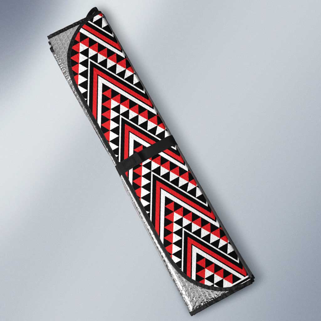 New Zealand Maori Niho Taniwha Auto Sun Shade Whero Mangopare and Puhoro Pattern - Aussie Hoodie