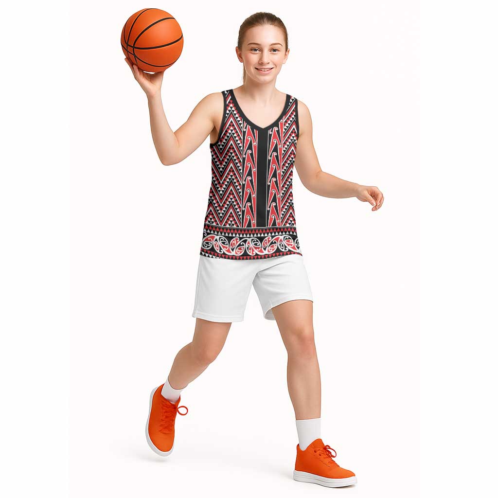 New Zealand Maori Niho Taniwha Basketball Jersey Whero Mangopare and Puhoro Pattern - Aussie Hoodie